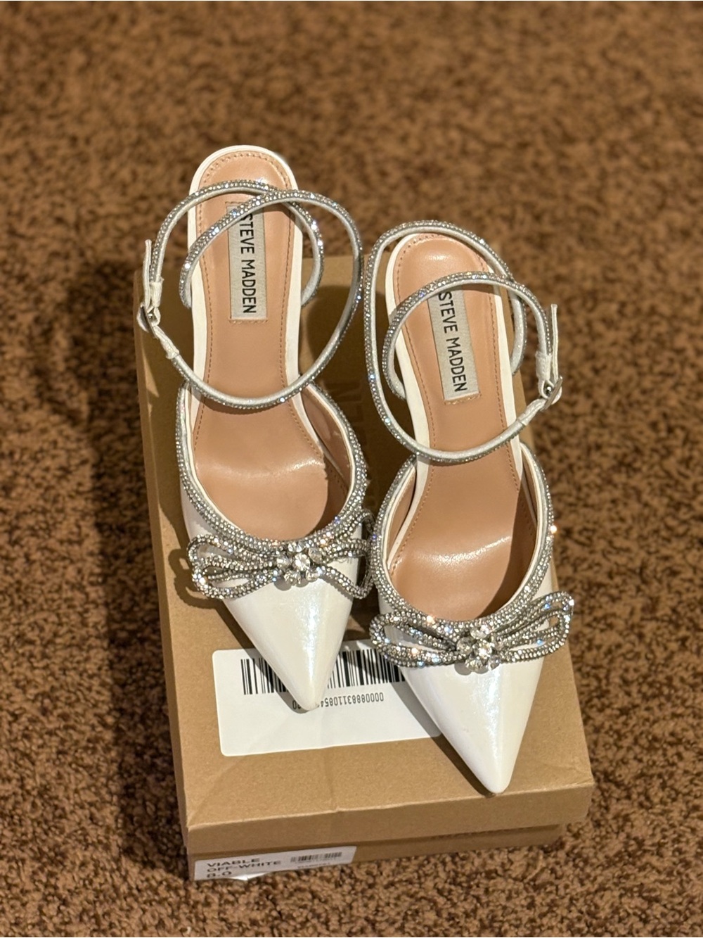 Steve Madden Women's White Pointed Toe Rhinestone Bow Heels